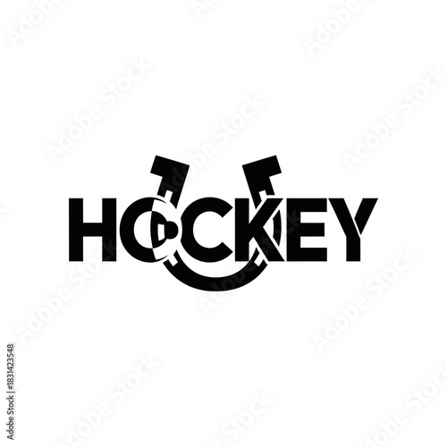 Black and white stylized wordmark logo design for hockey incorporating a horseshoe shape in the letter c