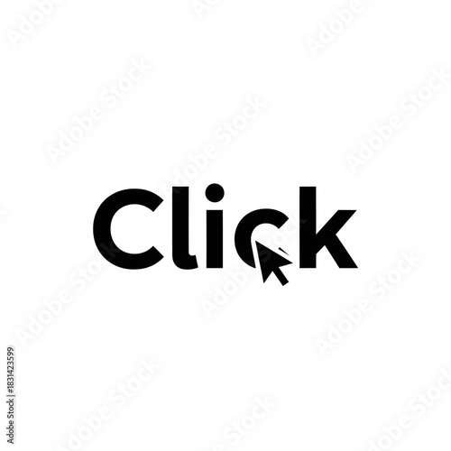 Black word click with cursor icon replacing letter i