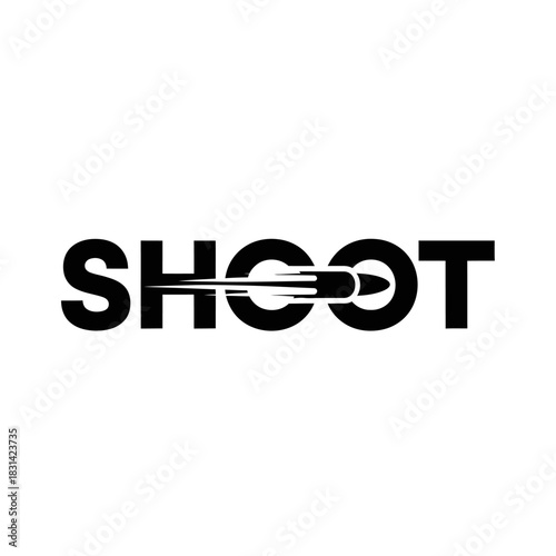 Black word shoot with bullet graphic integrated into letter o