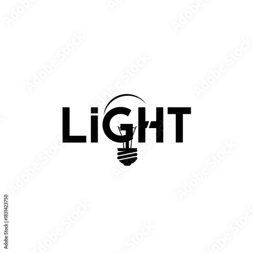 Black and white logo design featuring the word light with a lightbulb graphic replacing the letter i