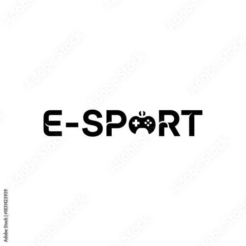 Esport text logo with game controller icon integrated into the letter o