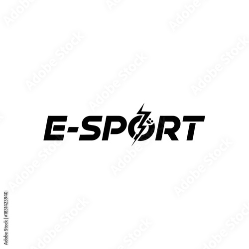 Black stylized text logo for esport featuring a lightning bolt integrated into the letter s