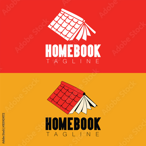 Creative Minimalist House Roof and Book Combination Vector Logo Design for Real Estate