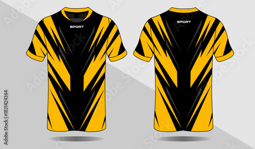 Dynamic Yellow and Black Sports Jersey Design with Bold Stripes and Modern Aesthetic