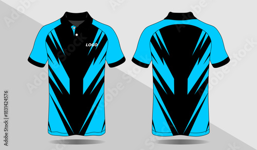 Stylish Sporty Polo Shirt Design Featuring Vibrant Blue and Black Color Scheme for Teams