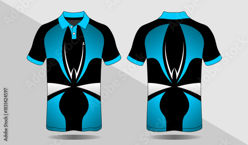 Vibrant Blue Abstract Design Polo Shirt with Unique Color Contrasts and Patterns