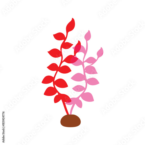 Red Pink Leaf Plant Silhouette Solid Shape - Botanical Vector
