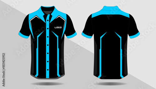 Stylish Black and Blue Short Sleeve Shirt Design for Sports and Casual Wear Display