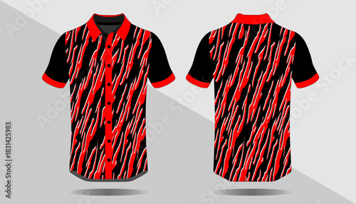 Stylish Short Sleeve Shirt with Bold Black and Red Abstract Pattern for Modern Fashion