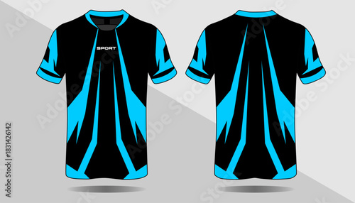 Dynamic Sports Jersey Design Featuring Bold Blue Accents on Black Background