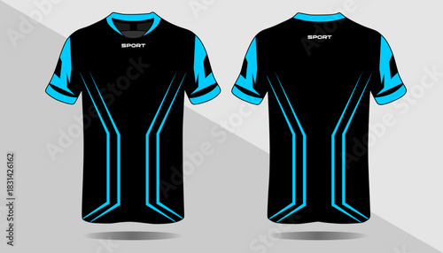 Dynamic Black Sports Jersey Design with Blue Accents for Active Wear and Team Sports