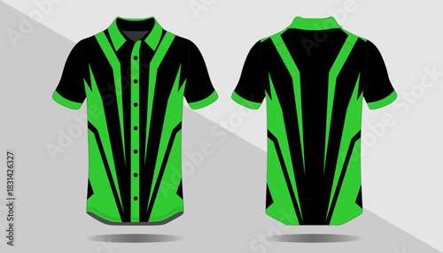 Stylish Black and Green Short Sleeve Shirt Design with Sharp Graphics for Modern Fashion
