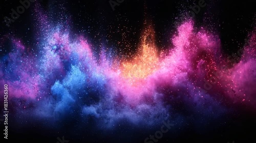 Vibrant, swirling nebulae of vibrant colors against a deep black backdrop.