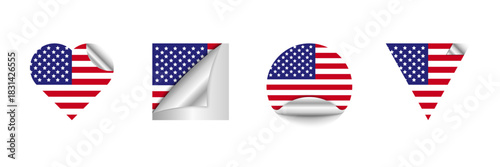 USA Flag Sticker Set — Heart, Square, Circle, Triangle Peel Off Vector