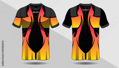 Dynamic and Stylish Sports Jersey Design with Vibrant Orange and Black Colors