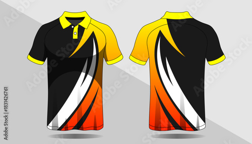 Stylish Black and Yellow Polo Shirt Design with Dynamic Color Patterns for Sports and Casual Wear