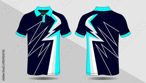 Stylish and Modern Navy Blue Polo Shirt with Lightning Bolt Design for Active Lifestyle