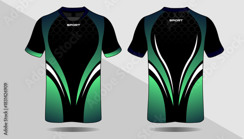 Dynamic Green and Black Sport Jersey Design with Unique Patterns for Athletic Wear