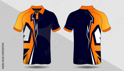 Stylish Sports Polo Shirt Design in Bold Orange and Navy Blue Colors for Active Wear