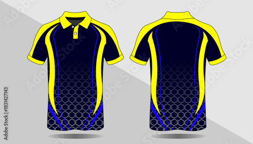 Stylish Polo Shirt Design with Yellow Accents and Honeycomb Pattern Elements