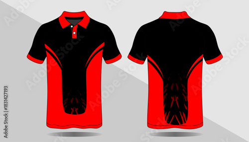 Stylish Red and Black Polo Shirt Design with Unique Graphic Elements for Fashion Lovers