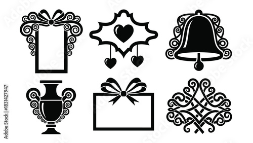 Collection of ornate black and white vector design elements set