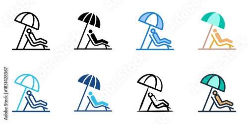 Beach chair icon set multiple style vector collection. Editable Stroke 
