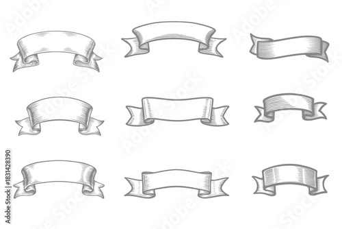 Vintage style paper ribbon illustrations. hand drawn Doodle isolated ribbon. Eps 10