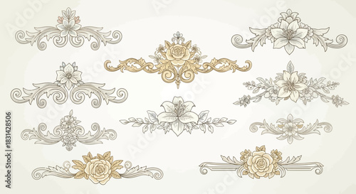 Elegant floral scrollwork and decorative borders exuding vintage charm and classic beauty for sophisticated designs