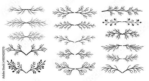 Elegant natural branch dividers and borders crafted for organic design projects and sophisticated invitations, adding a touch of nature's artistry.