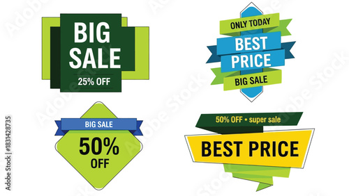 Four sale banners with different discounts and promotional text