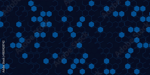 Digital technology background. Abstract hexagons background with lines and dots