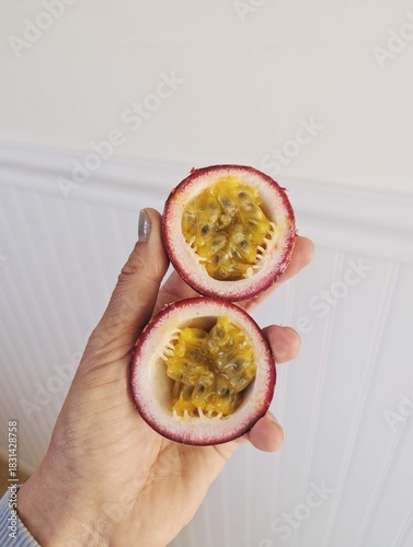 Juicy Passion Fruit Revealed With Vibrant Yellow Pulp