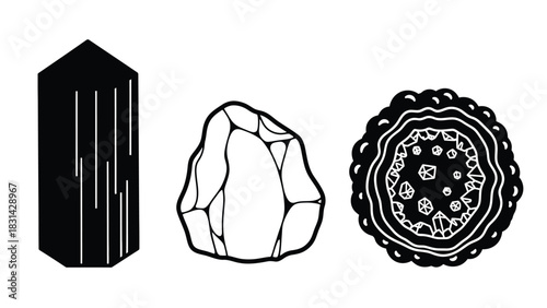 Illustration of three different types of minerals on white background