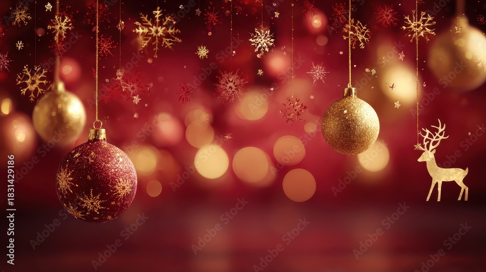 Naklejka premium Festive Christmas Decorations with Baubles and Reindeer