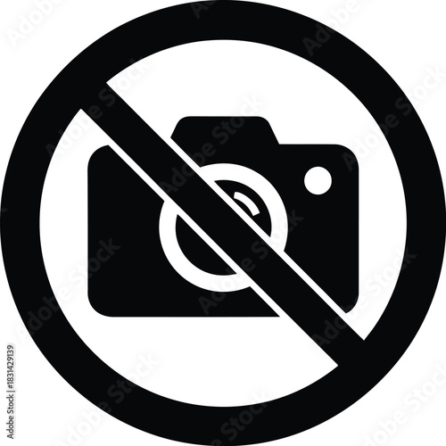 No photography allowed a black and white prohibition symbol with a camera