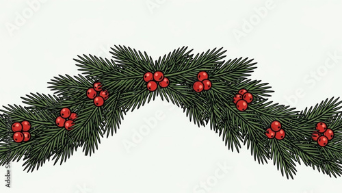 Christmas garland pine branches and red berries festive holiday decoration vector illustration design element