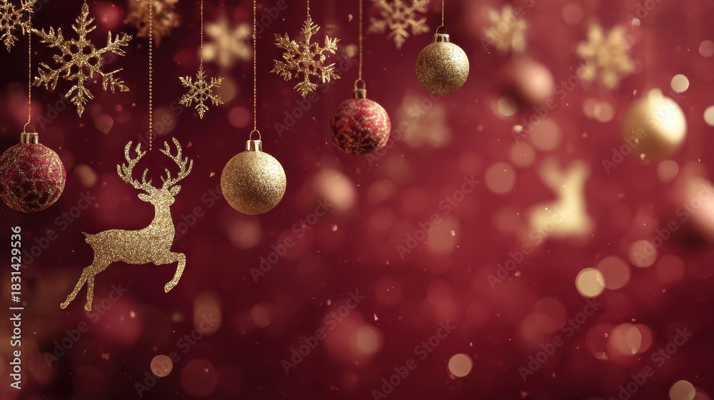 Naklejka premium Festive Christmas Decorations with Baubles and Reindeer