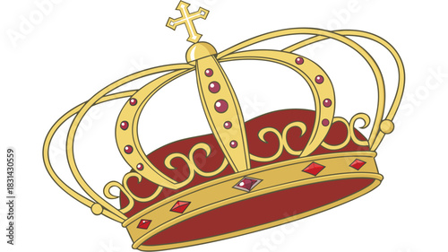 Vector illustration illustration of a royal golden crown with red velvet lining and jeweled embellishments