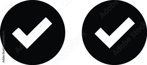 Vector illustration two black circle icon with white check mark symbol inside