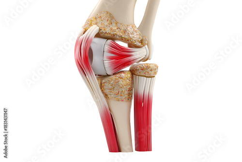 Fotografie Anatomical model of the human elbow joint with inflamed tendons isolated on tran