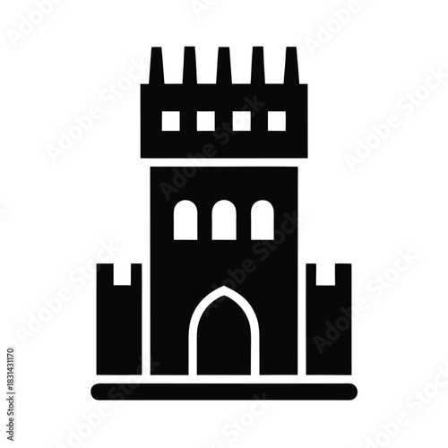 Castle Tower With Battlements Icon Vector Illustration