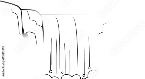 A simple line drawing of a waterfall cascading down rocks.