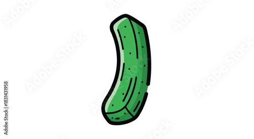 Vibrant Green Pickle Illustration with Bold Outline.