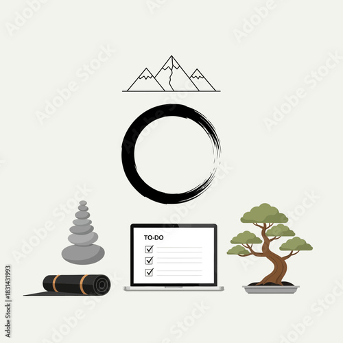 Achieve balanced productivity with mindful planning, serene nature, and focused task completion for ultimate well-being