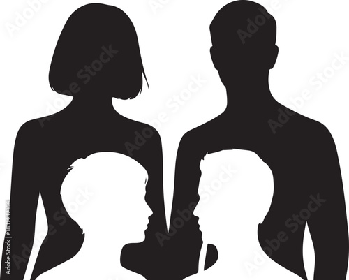 Silhouette of a family with two children standing together