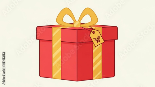 Red christmas gift box with a gold ribbon and tag perfect for holiday celebrations and festive occasions adding joy to the season