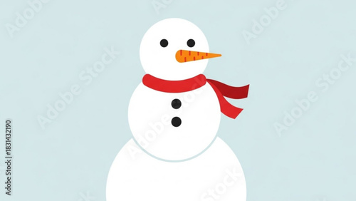 Cheerful snowman with a carrot nose and red scarf against a light blue background celebrating the winter season and holiday spirit
