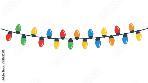 Festive string of colorful christmas lights isolated on a white background for holiday celebrations and decoration projects with a cheerful mood