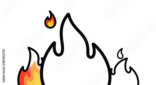 Simple Doodle Fire Illustration with Flames and Sparks.